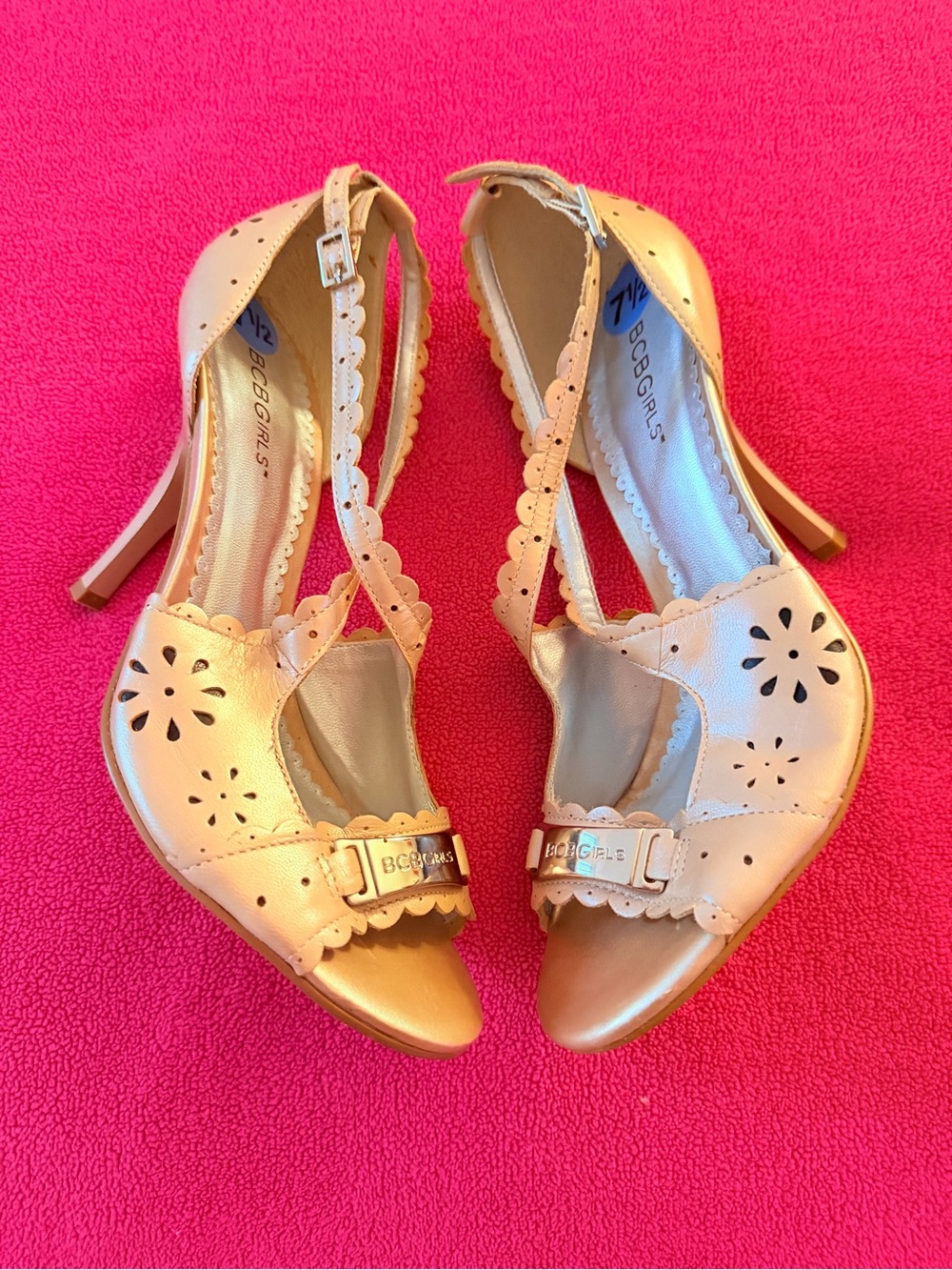 BCBGirls Women’s Beige Peep-Toe Slingback Heels